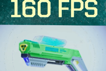 Toy blaster image with text: 'Blast gellets up to 160 FPS' on green background.